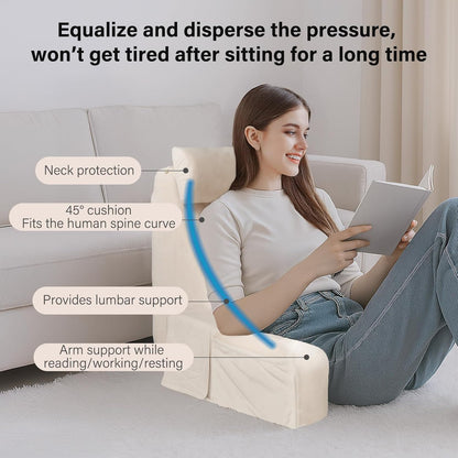 ENITYA 19" Back Pillow with Big Pockets – Removable Washable Cover, Bed & Floor Reading Chair for TV, Gaming, Reading, or Relaxing (Medium, Ivory)