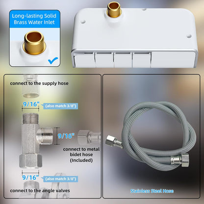 Hibbent Non-Electric Bidet Toilet Attachment – Dual Nozzle Fresh Water Bidet for Rear & Feminine Wash, Adjustable Water Pressure Control, Self-Cleaning Sprayer, Easy Install, White