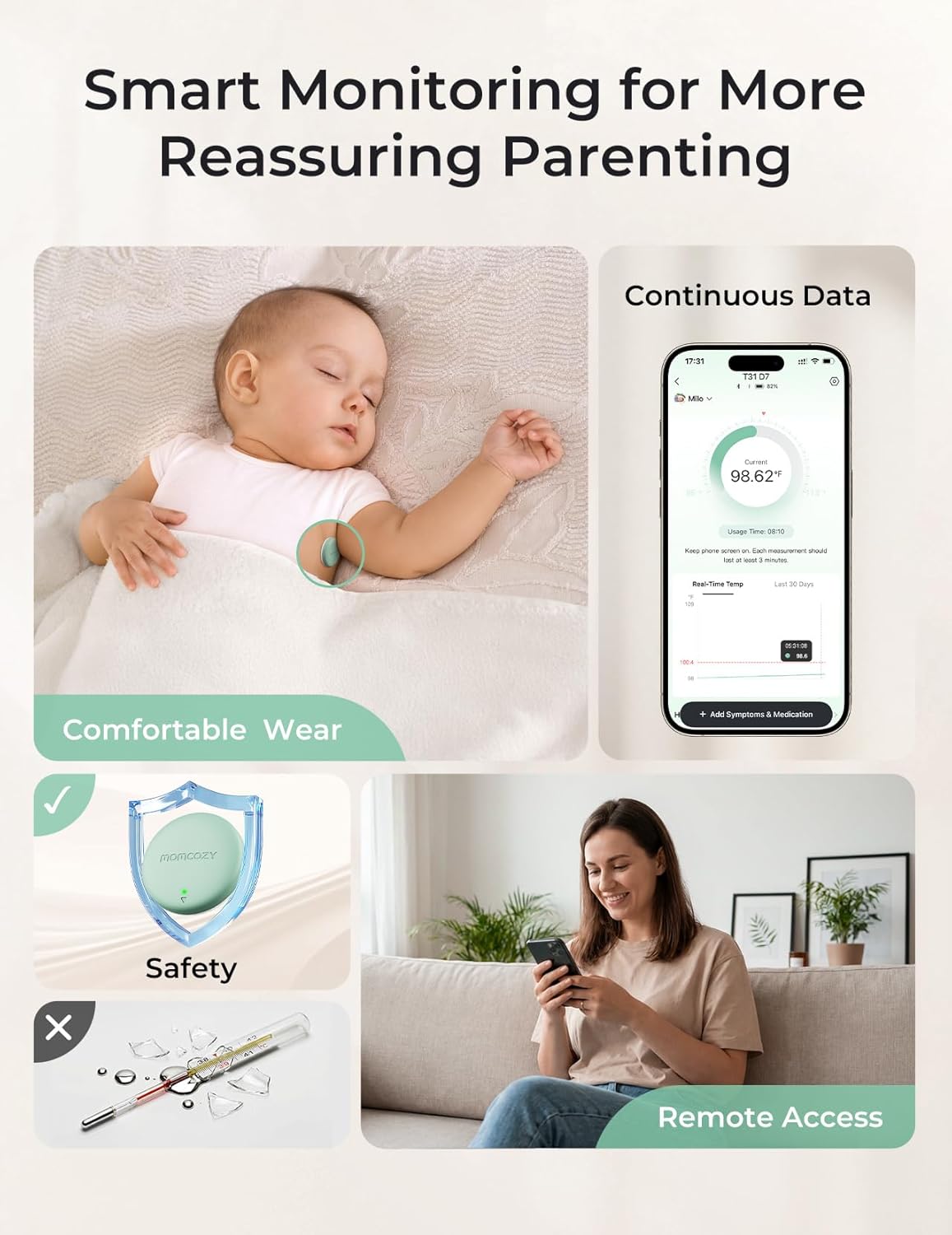 Smart Baby Thermometer – Wearable Bluetooth Thermometer with App Monitoring
