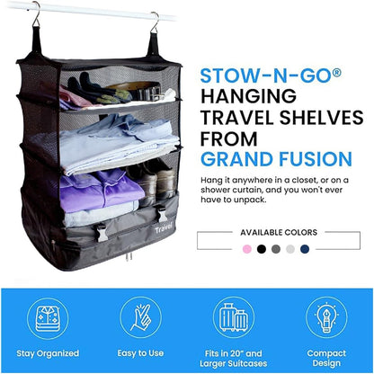 Grand Fusion Stow-N-Go Packing Organizer – Hanging Travel Shelves for Luggage Black - XL