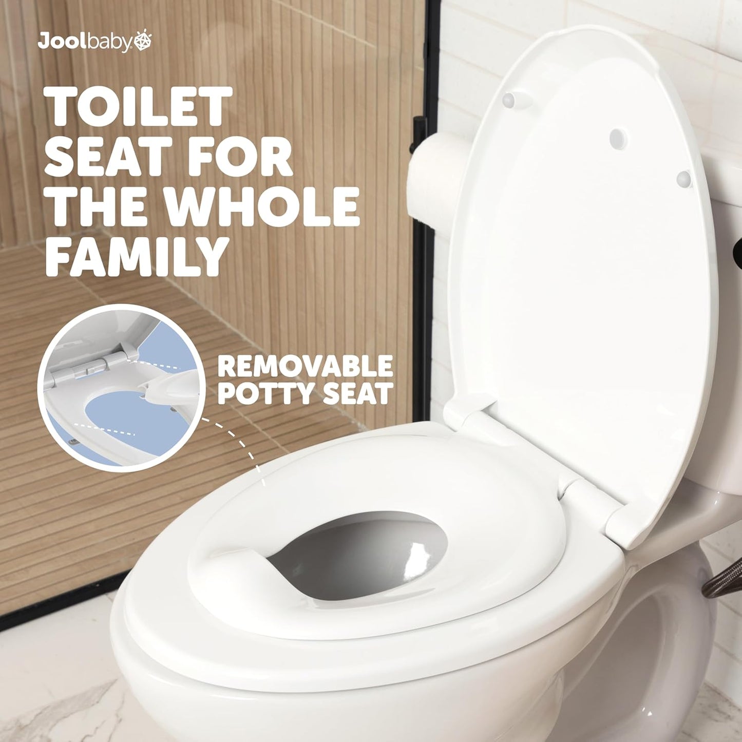 Jool Baby Quick Flip Elongated Toilet Seat with Built-In Toddler Potty & Splash Guard, Slow-Close Design