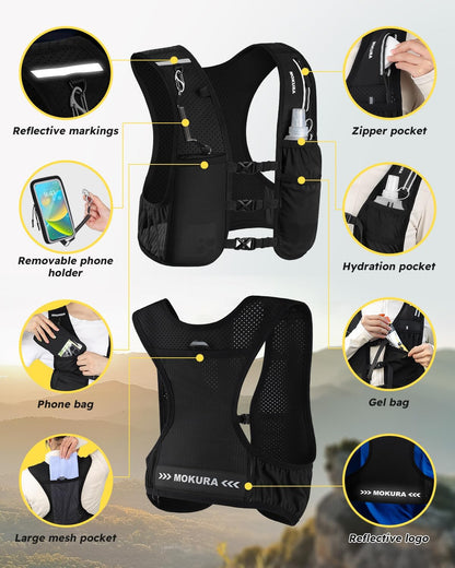 HydraSprint Running Vest – Lightweight Hydration Vest with Water Flask & Multi-Pocket Storage