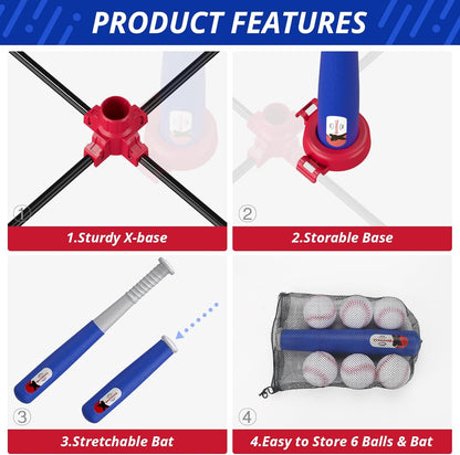 HYES 3-in-1 Kids Baseball Training Set – Auto Pitching Machine, Tee Ball & Hanging Practice Kit