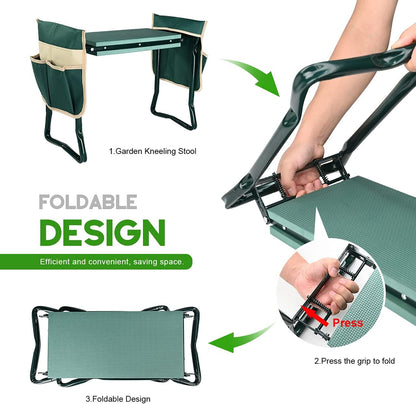 Garden Kneeler & Seat – Foldable Heavy-Duty Gardening Stool with Tool Pouches