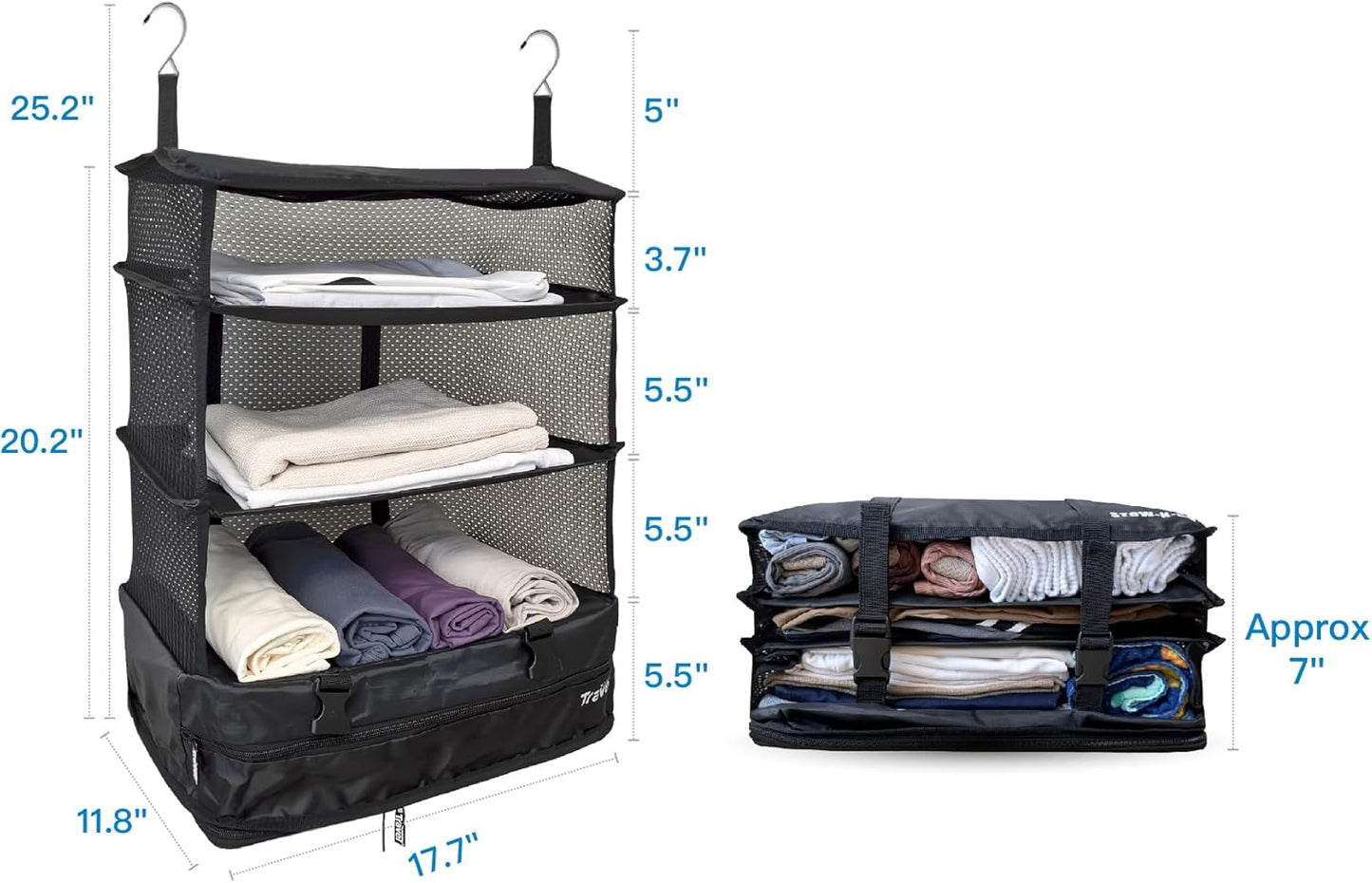 Grand Fusion Stow-N-Go Packing Organizer – Hanging Travel Shelves for Luggage Black - XL