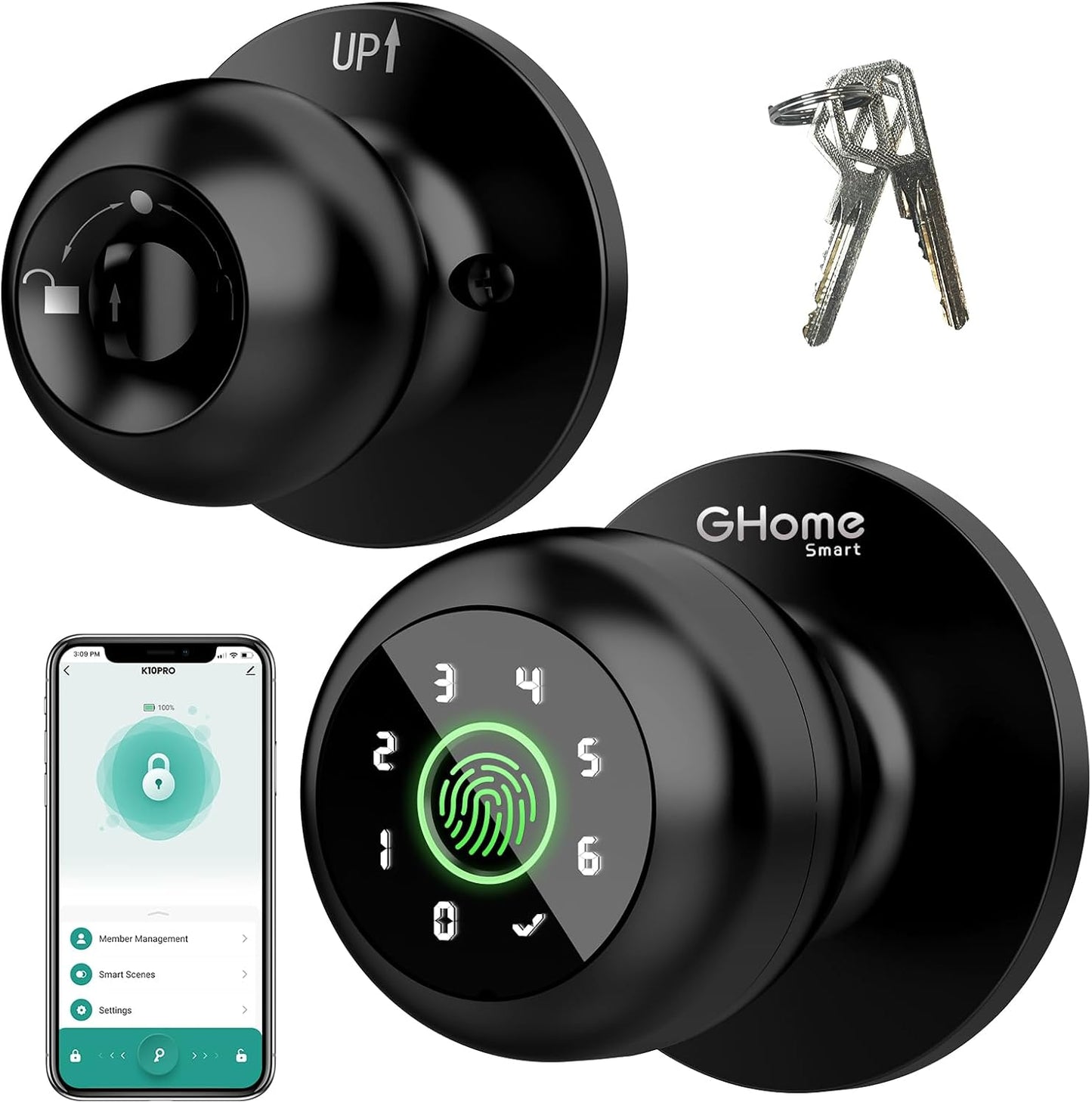 GHome Smart Door Knob with Keypad 4-in-1 Unlock Ways