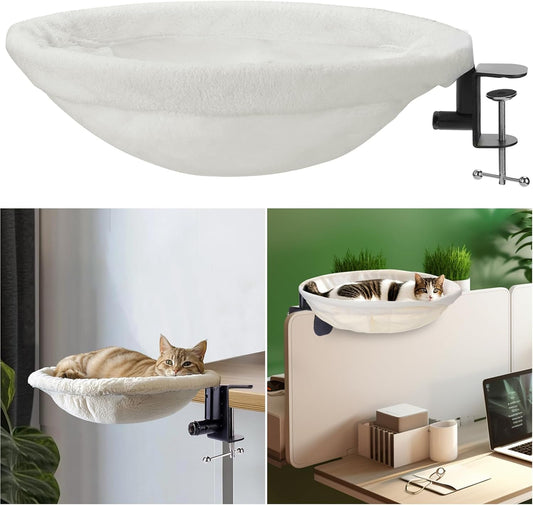 Cat Desk Bed – Round Desktop Cat Perch with Clamp, Hammock Nest for Office & Home (Up to 50 lbs)