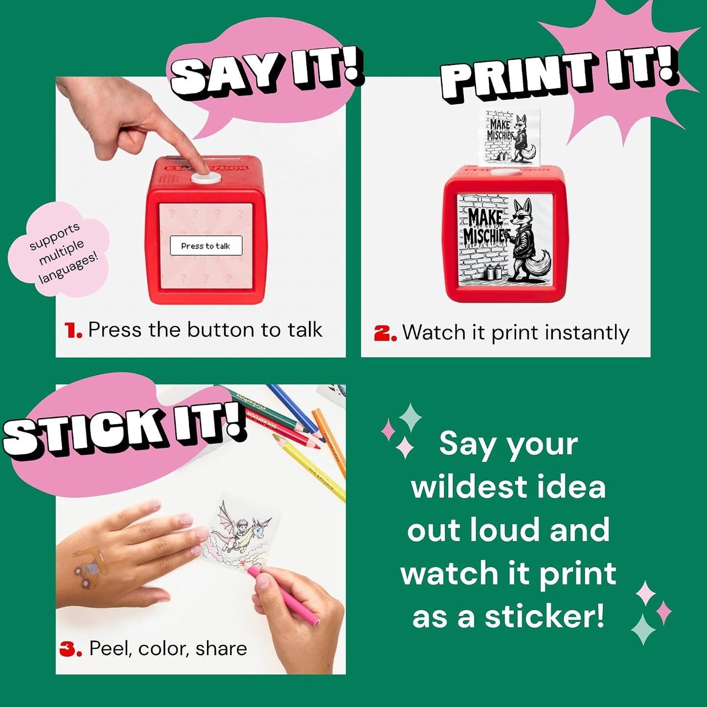 AI Voice Sticker Maker for Kids – Portable Thermal Printer Set
