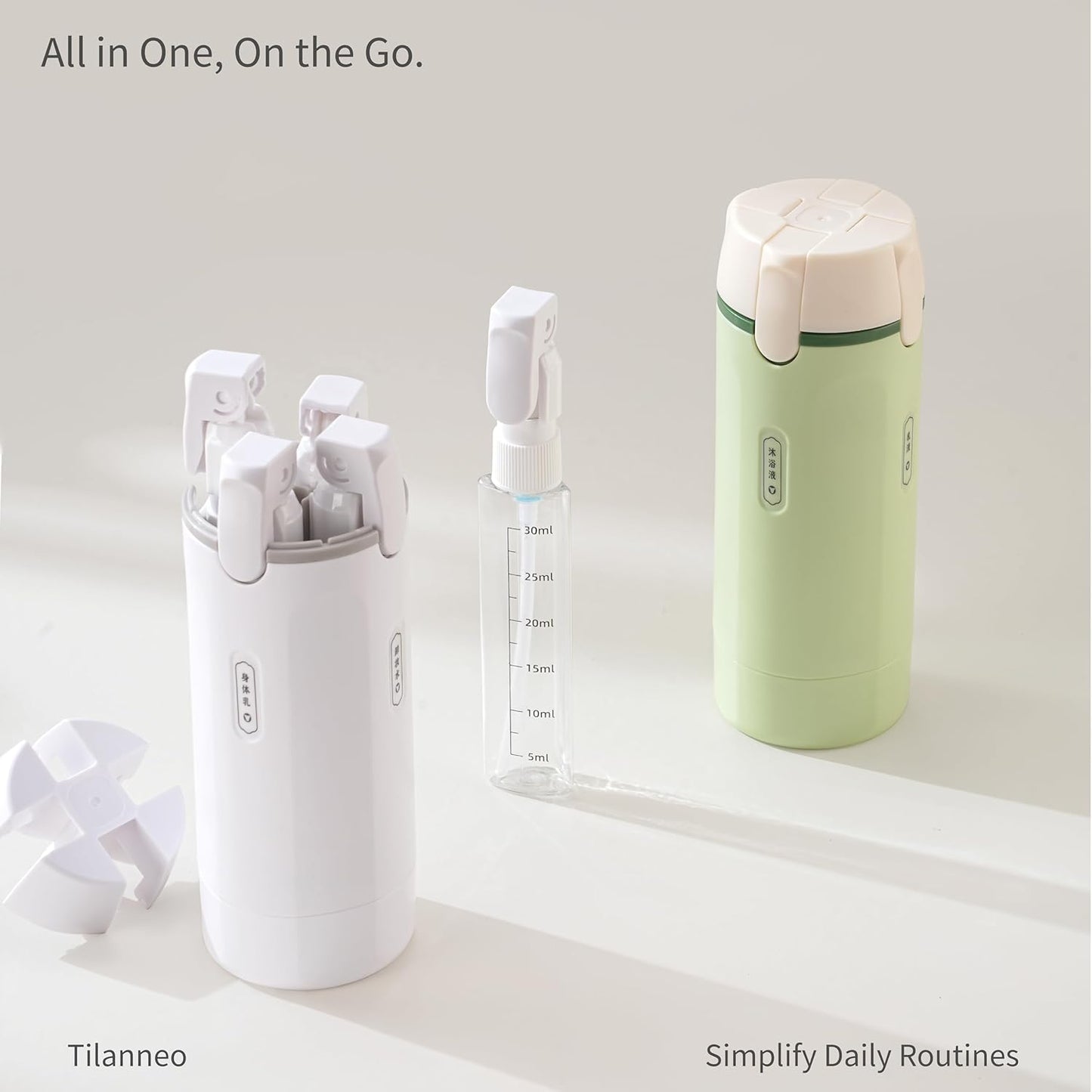 4-in-1 Travel Pump Bottle,Cosmetic Container/Dispenser for Travel(Key Lime
