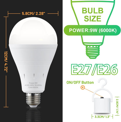 DEBAOBULB Rechargeable Emergency Light Bulbs (6-Pack), Battery Backup LED Bulbs 6000K Daylight, E26 Base 9W (60W Equivalent), 1200mAh, 120V for Power Outages, Camping & Hurricanes