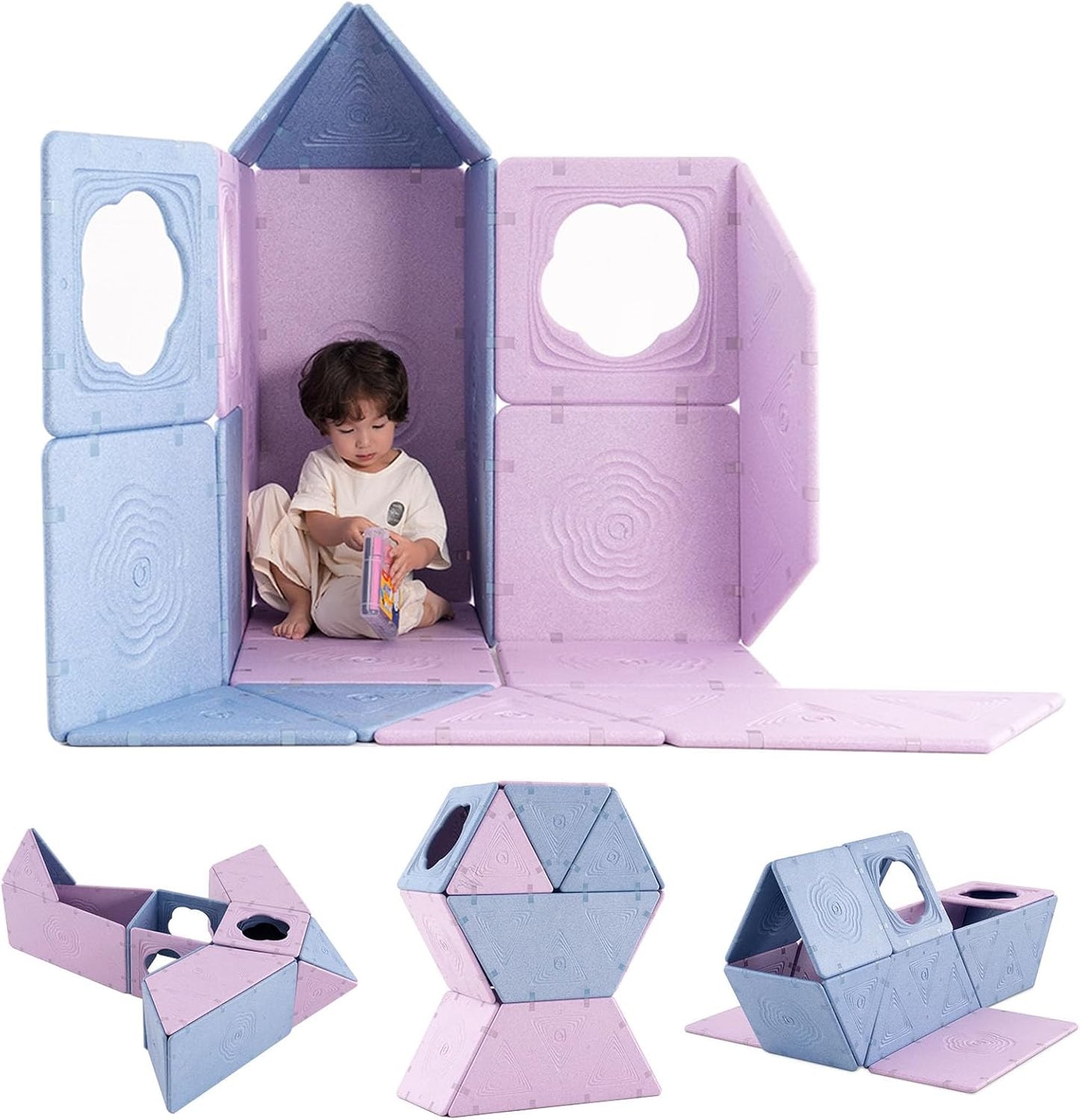 Asweets 18-Piece Magnetic Fort Building Kit for Kids 3+, Giant Modular Playhouse Panels with Built-In Magnets