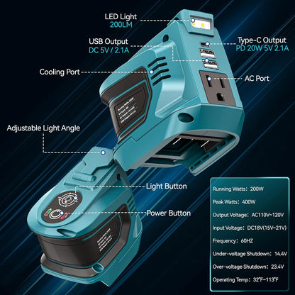220W Portable Power Inverter for DeWALT 20V Battery