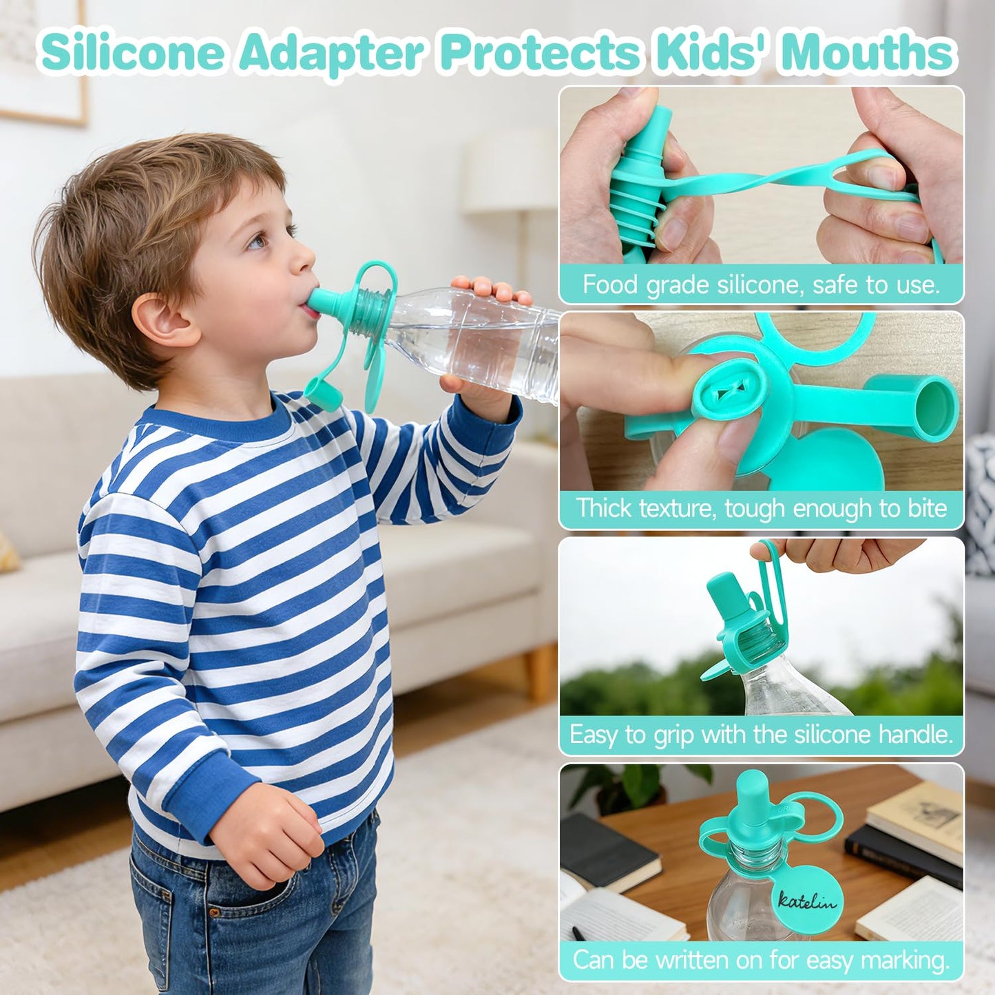 Morlike Living Water Bottle Spout Adapter – Silicone No-Spill Toddler Drink Covers (4-Pack)