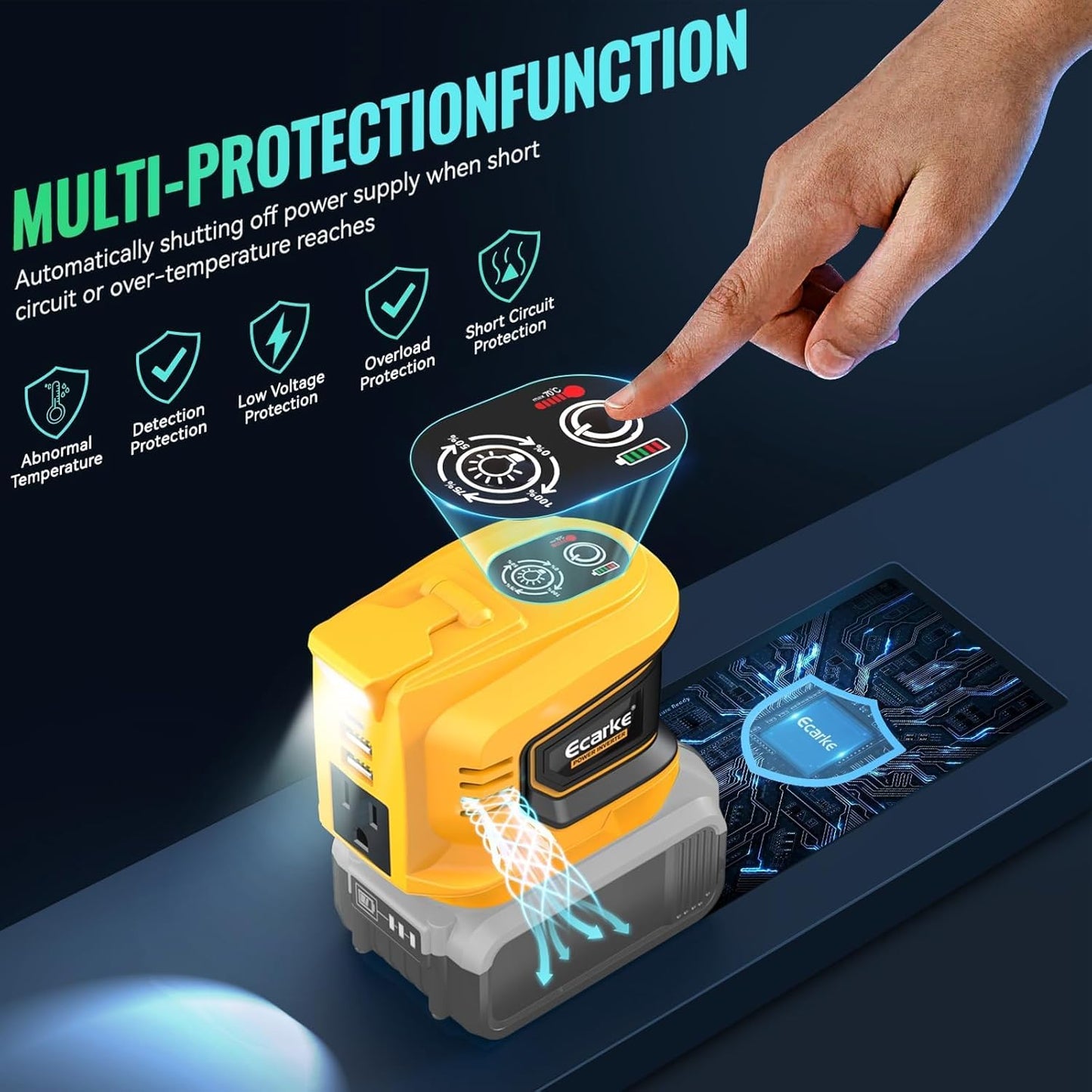 220W Portable Power Inverter for DeWALT 20V Battery