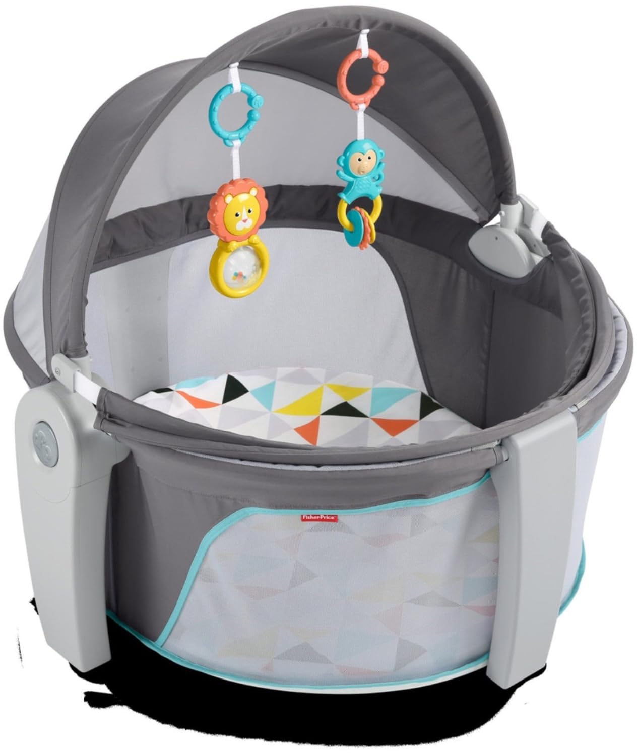 Portable Baby Bassinet Dome – Travel Play Space with Canopy & Developmental Toys (Grey Bubbles)