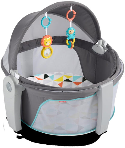 Portable Baby Bassinet Dome – Travel Play Space with Canopy & Developmental Toys (Grey Bubbles)