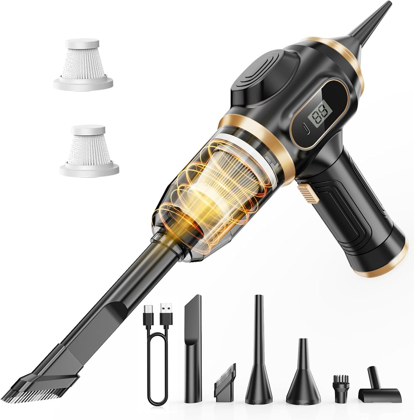 Scstartx Portable Cordless Car Vacuum Cleaner – Rechargeable Mini Handheld Vacuum with LCD Display & Multi-Nozzles, High-Power Cleaning for Car, Home, Office, Sofa, Pet Hair & Keyboard