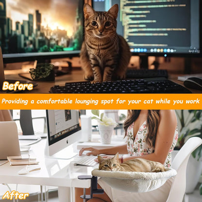 Cat Desk Bed – Round Desktop Cat Perch with Clamp, Hammock Nest for Office & Home (Up to 50 lbs)