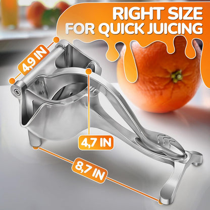 Manual Lemon Squeezer, Handheld Aluminum Alloy Citrus Press with Ergonomic Non-Slip Grip, Easy-Clean Fruit Juice Extractor, 8.7” Length, 0.6L Capacity