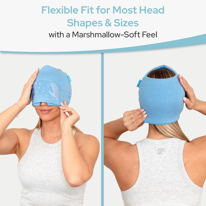 Migraine Relief Cap with Built-In Slide-Up Eye Mask – 360° Compression Hat with Cooling Gel for Headache, Tension, and Stress Relief
