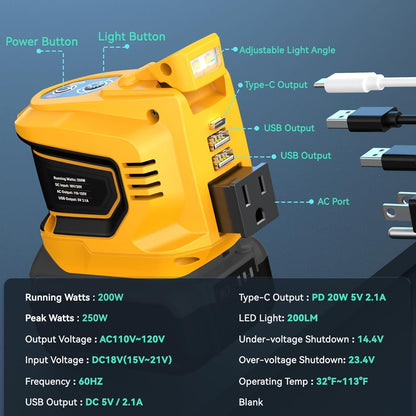 220W Portable Power Inverter for DeWALT 20V Battery