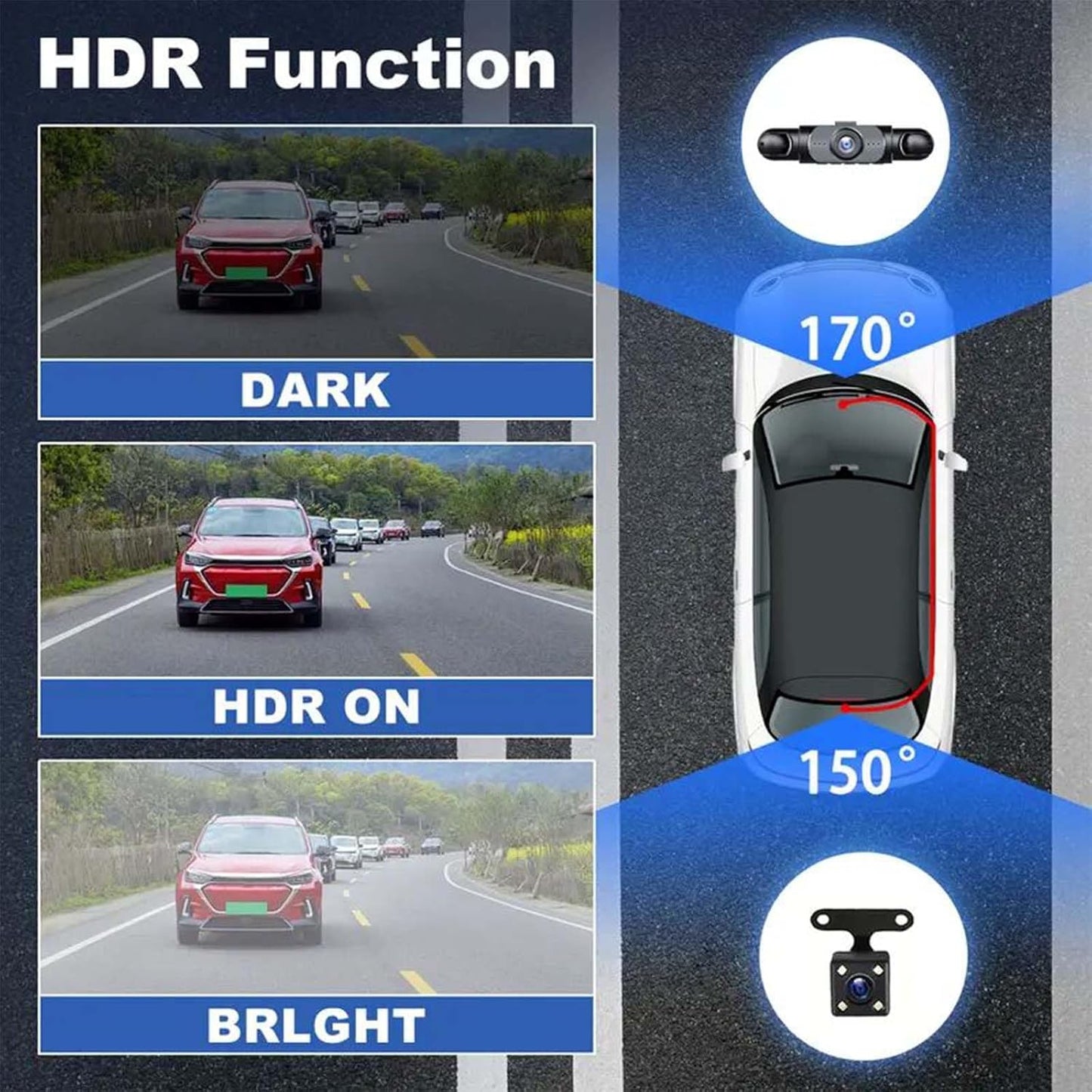 360° 4-Channel 1080P Dash Cam with IR Night Vision & 128GB Card