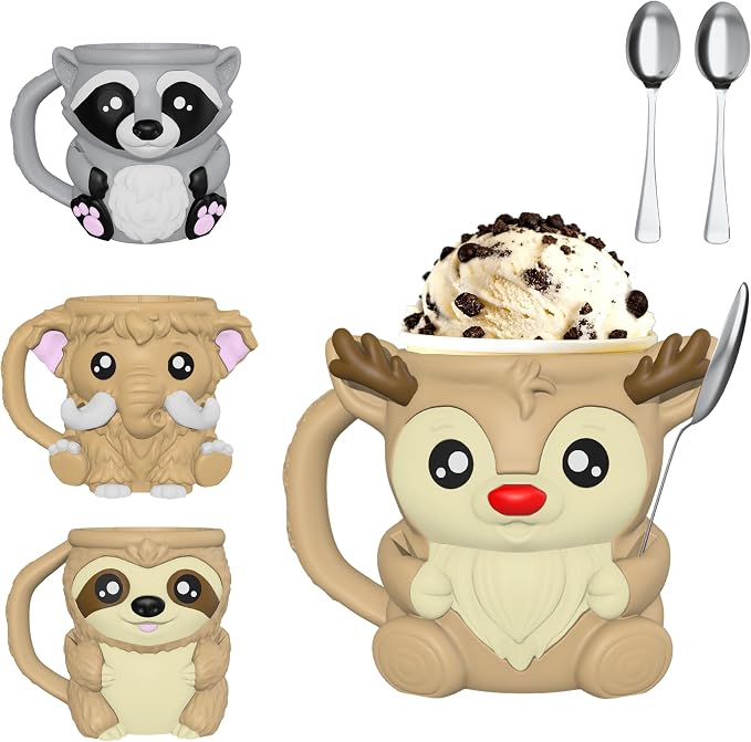 Highland Cow Ice Cream Pint Holder with Handle & 2 Spoons