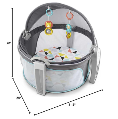 Portable Baby Bassinet Dome – Travel Play Space with Canopy & Developmental Toys (Grey Bubbles)