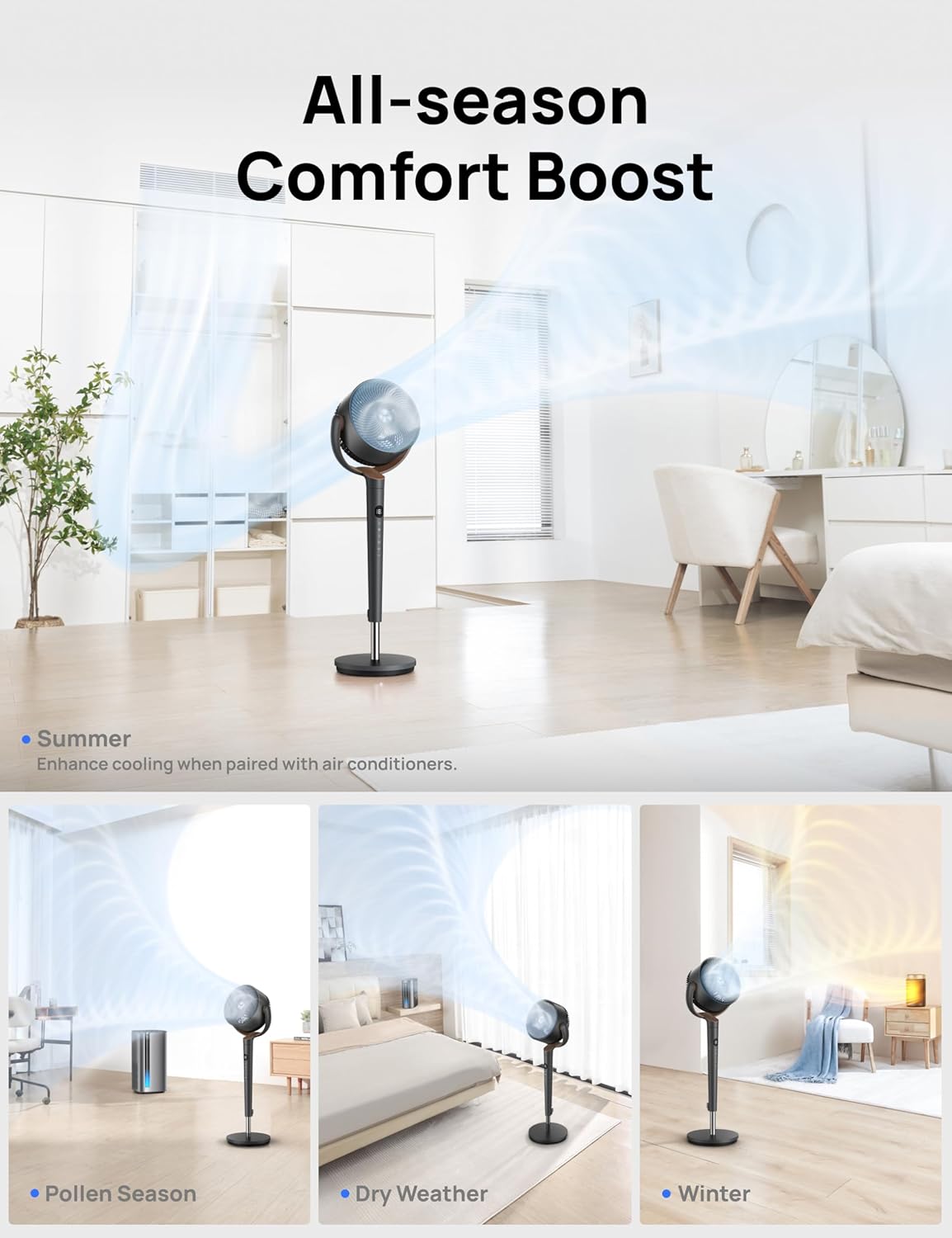 Oscillating Tower Standing Fan for Bedroom