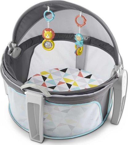 Portable Baby Bassinet Dome – Travel Play Space with Canopy & Developmental Toys (Grey Bubbles)