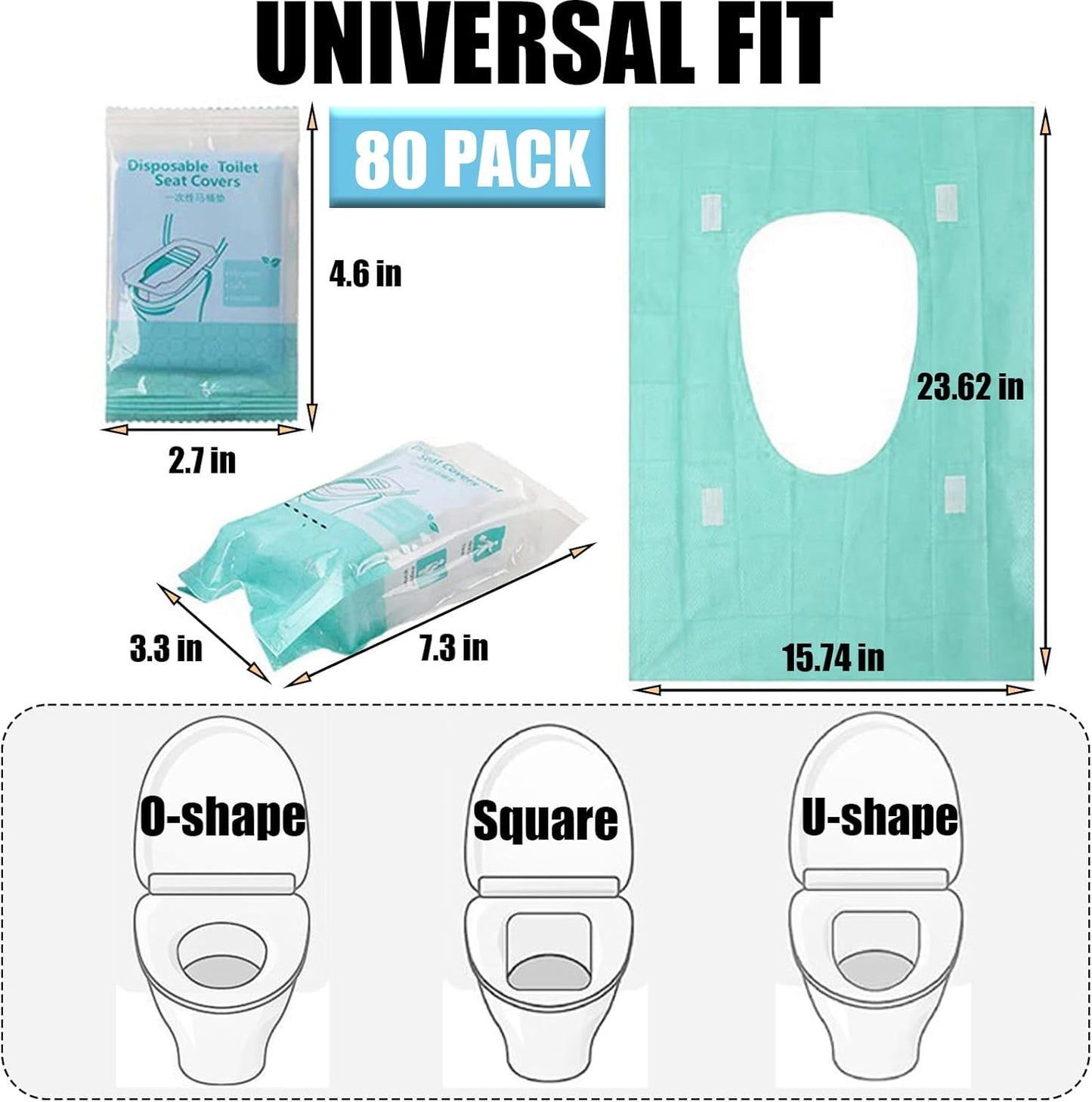 80 Pack Disposable Toilet Seat Covers – XL Portable Travel Liners (Green)