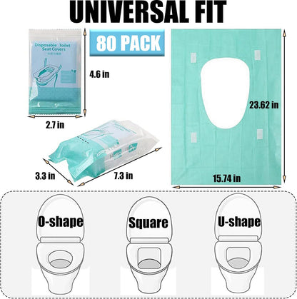 80 Pack Disposable Toilet Seat Covers – XL Portable Travel Liners (Green)