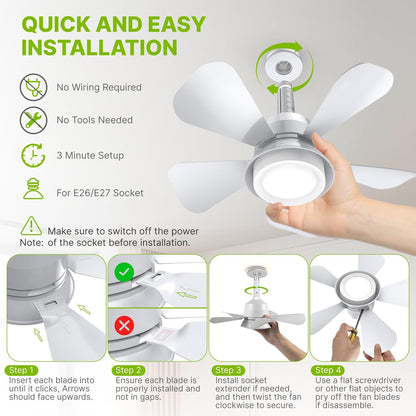 Socket Fan Light – 2-in-1 Ceiling Fan with Integrated Light and Remote Control