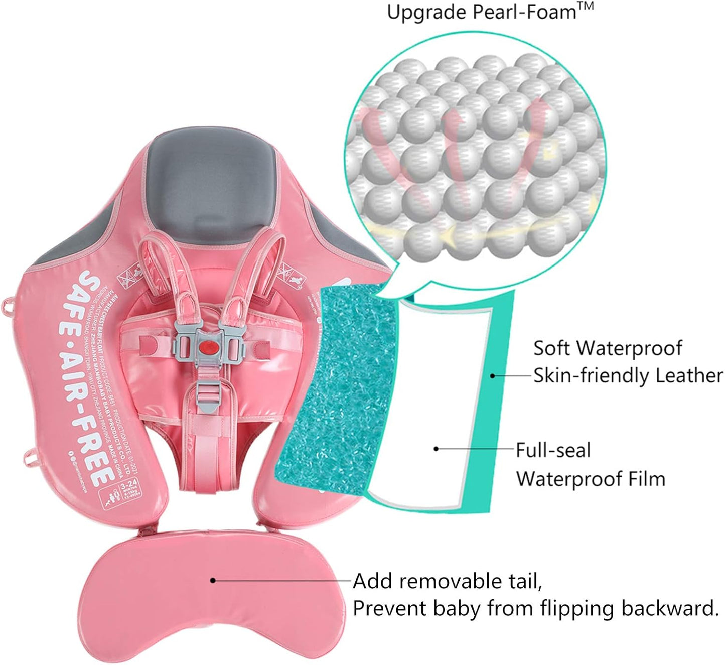 Mambobaby Baby Swim Float with Canopy – Flamingo Design Infant Swimming Trainer