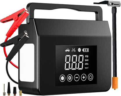 Hieha 4000A Portable Car Jump Starter with Air Compressor – 12V Battery Booster for Gas & up to 8.0L Diesel Engines, 150 PSI Tire Inflator, 15,000mAh Power Bank, Quick Charge, LED Flashlight & Emergency Kit
