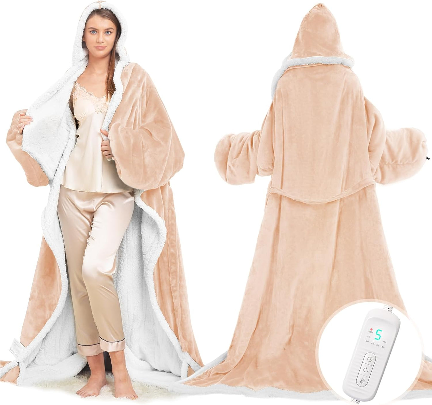 Wearable Heated Blanket with Foot Pocket – Electric Throw Blanket with Sleeves for Warmth & Comfort