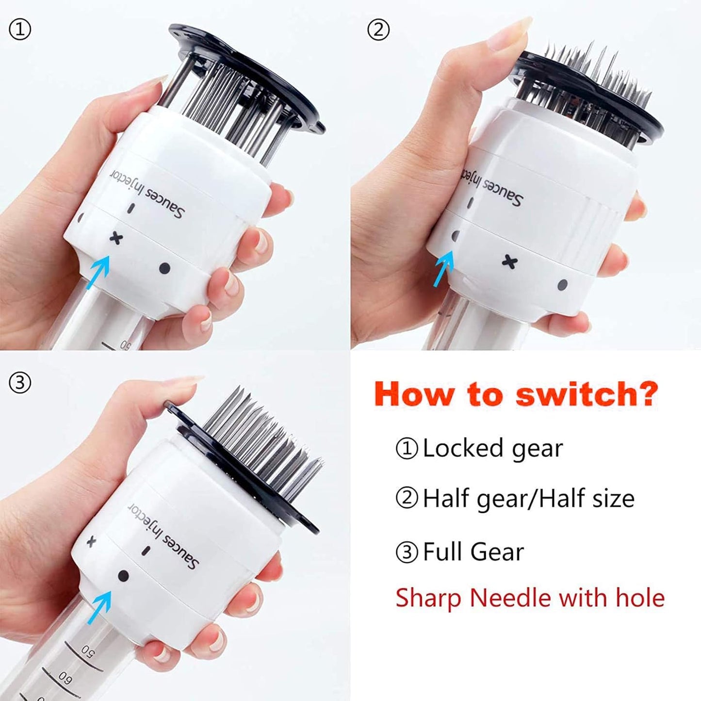 Stainless Steel Sharp Needle Blades Meat Injector 2 in 1