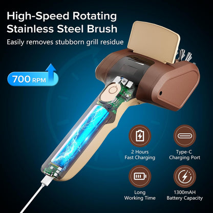 Electric Grill Brush for Outdoor Grill, Cordless Electric Grill Cleaner,