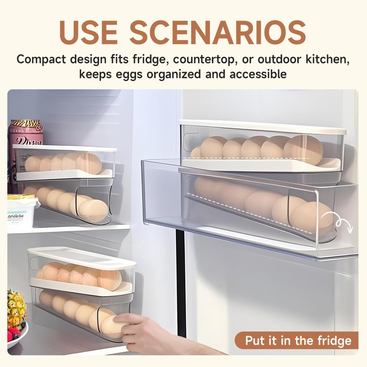 Rolling Egg Holder for Fridge – Automatic Egg Dispenser & Storage Tray for Kitchen & Countertop