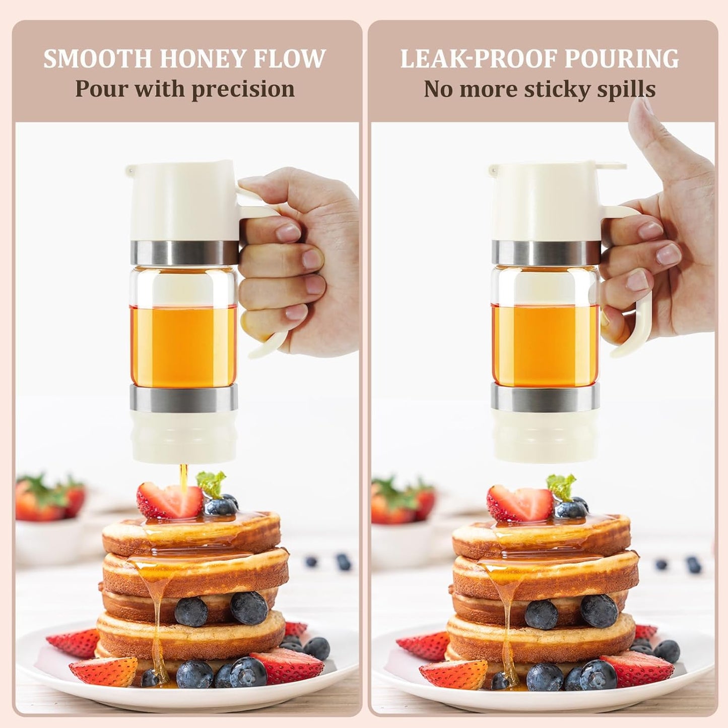 Aelga Glass Honey Dispenser Pot, No-Drip Honey Jar with Lid, 9 oz Capacity, Elegant White Design