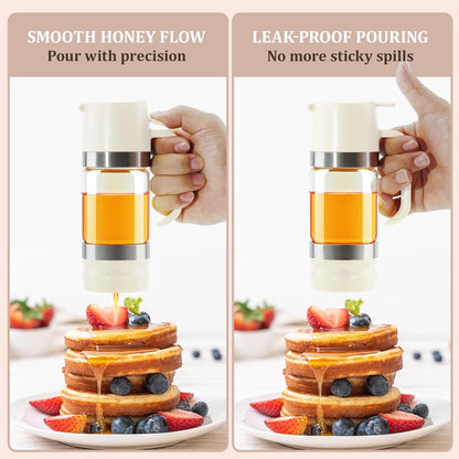 Aelga Glass Honey Dispenser Pot, No-Drip Honey Jar with Lid, 9 oz Capacity, Elegant White Design