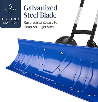 Best Choice Products 36" Heavy-Duty 2-Wheel Snow Pusher with Galvanized Blade – Adjustable Handle & Blade Angle for Easy Snow Removal (Blue)