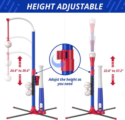 HYES 3-in-1 Kids Baseball Training Set – Auto Pitching Machine, Tee Ball & Hanging Practice Kit