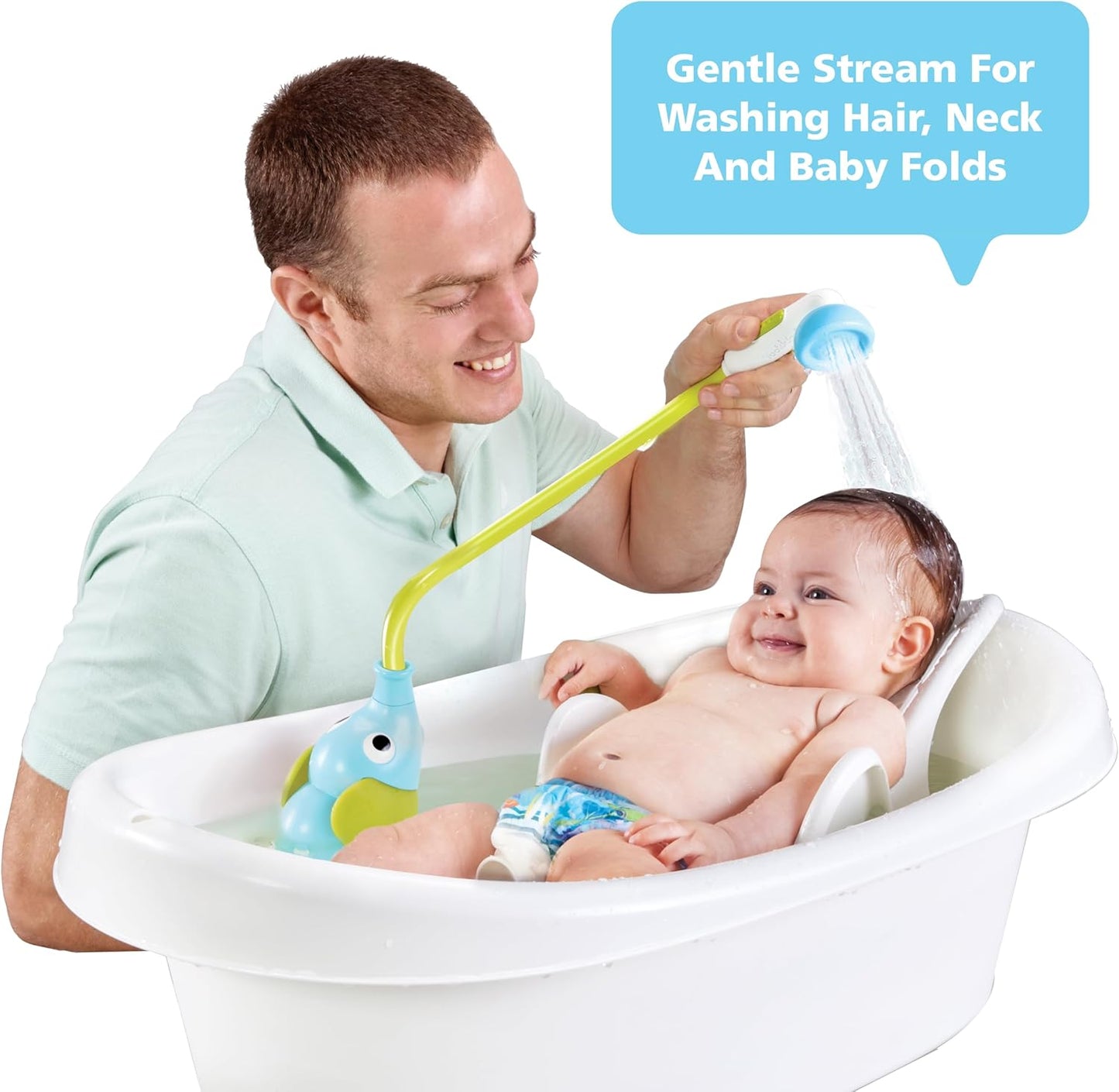 Yookidoo Elephant Baby Bath Shower Head – Fun Water Pump Rinser with Trunk Spout & Dual Flow Control, Safe Bath Toy for Infants & Newborns, Tub & Sink Use (Blue)