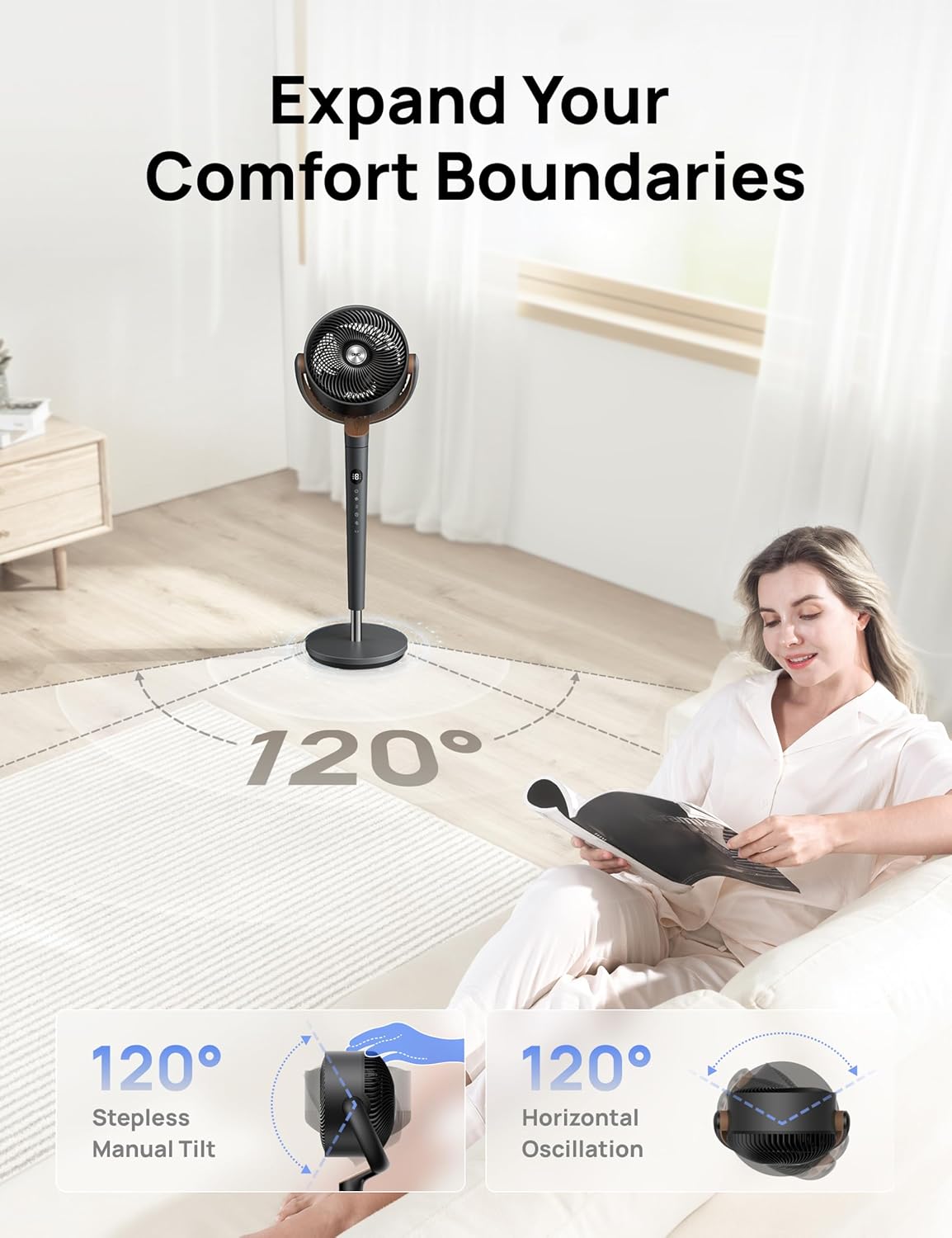 Oscillating Tower Standing Fan for Bedroom