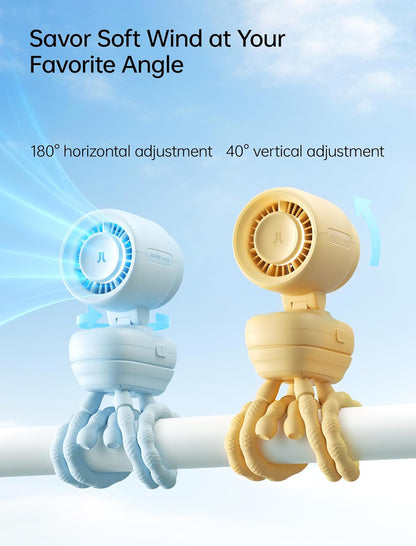 Baby Stroller Fan – Portable Mini Fan with 38H Battery, Night Light & Detachable Design (Blue)