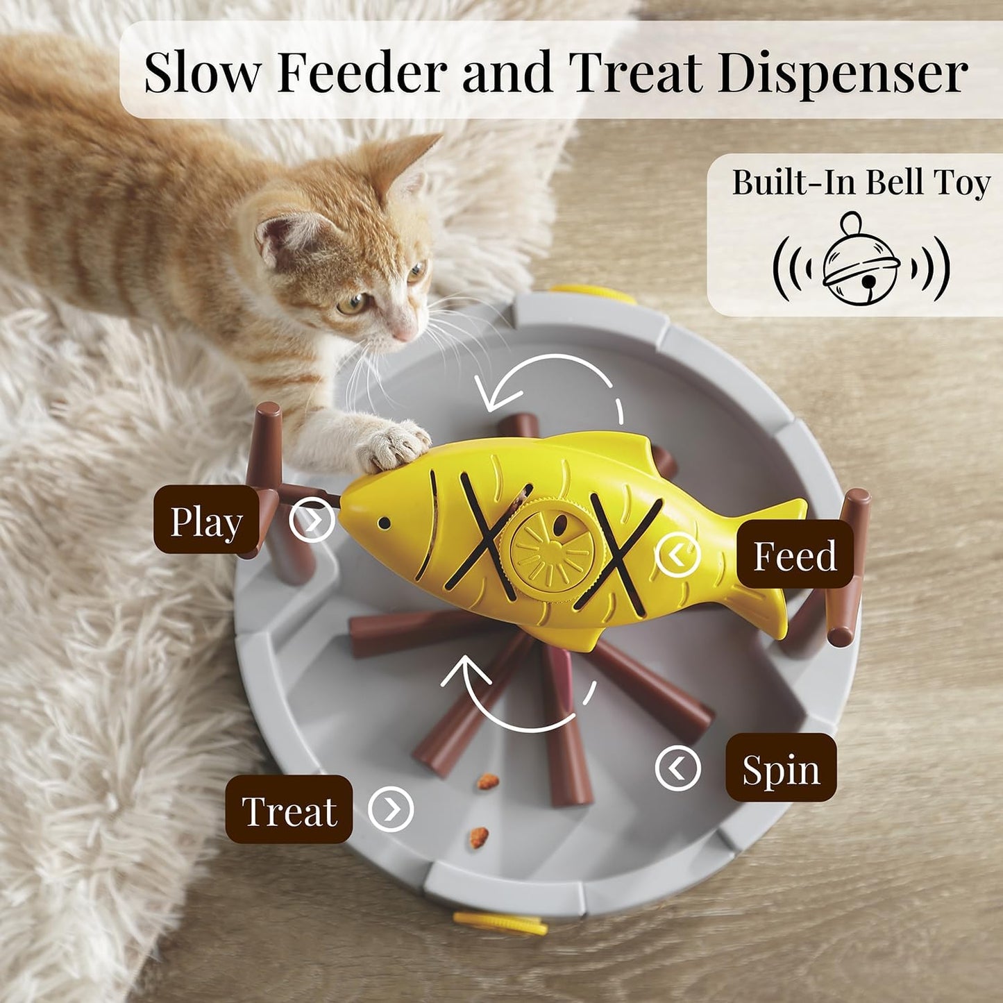 Petpals 11" Fish-Shaped Cat Treat Dispenser Toy, Slow Feeding Dry Food Bowl & Interactive Snack Puzzle for Cats