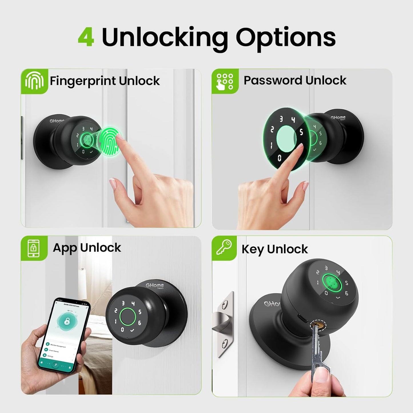 GHome Smart Door Knob with Keypad 4-in-1 Unlock Ways