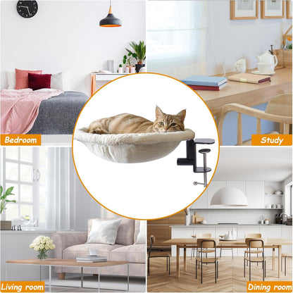 Cat Desk Bed – Round Desktop Cat Perch with Clamp, Hammock Nest for Office & Home (Up to 50 lbs)