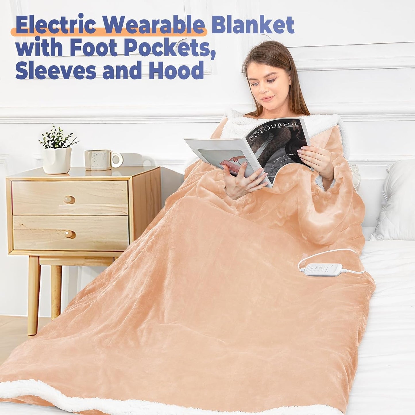 Wearable Heated Blanket with Foot Pocket – Electric Throw Blanket with Sleeves for Warmth & Comfort